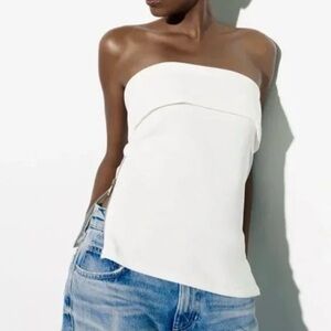 Zara White Zipper Side Strapless Top